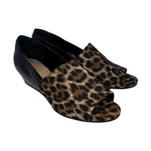 Aubrey Lynn Leopard print wedge open toe sandal, 6m